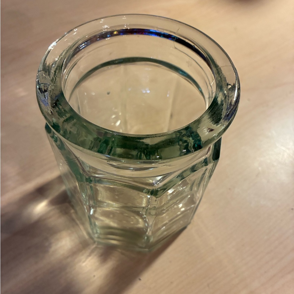 Vintage Ben rickety octagonal aqua green tint glass jar Wayne nj